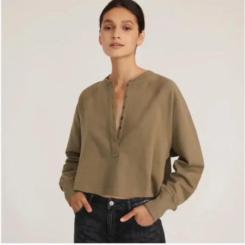 Marissa Webb So Uptight French Terry Plunge Henley Sweatshirt